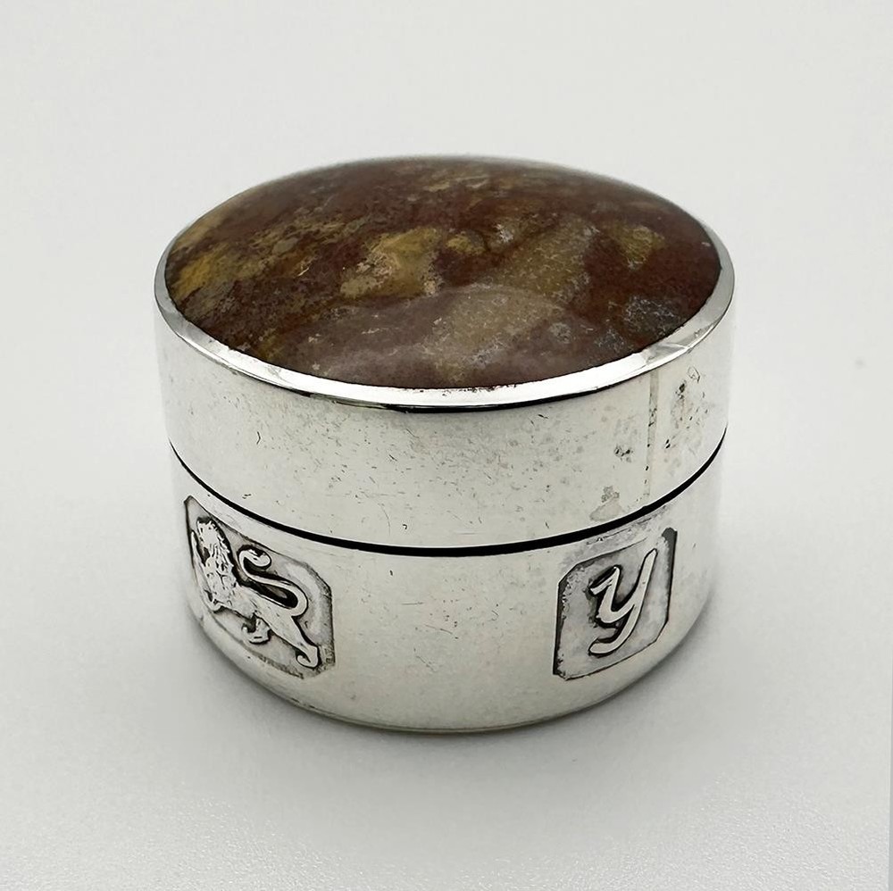 MODERN HARDSTONE STERLING SILVER PILL BOX SHEFFIELD 1998 DAVID SCOTT-WALKER