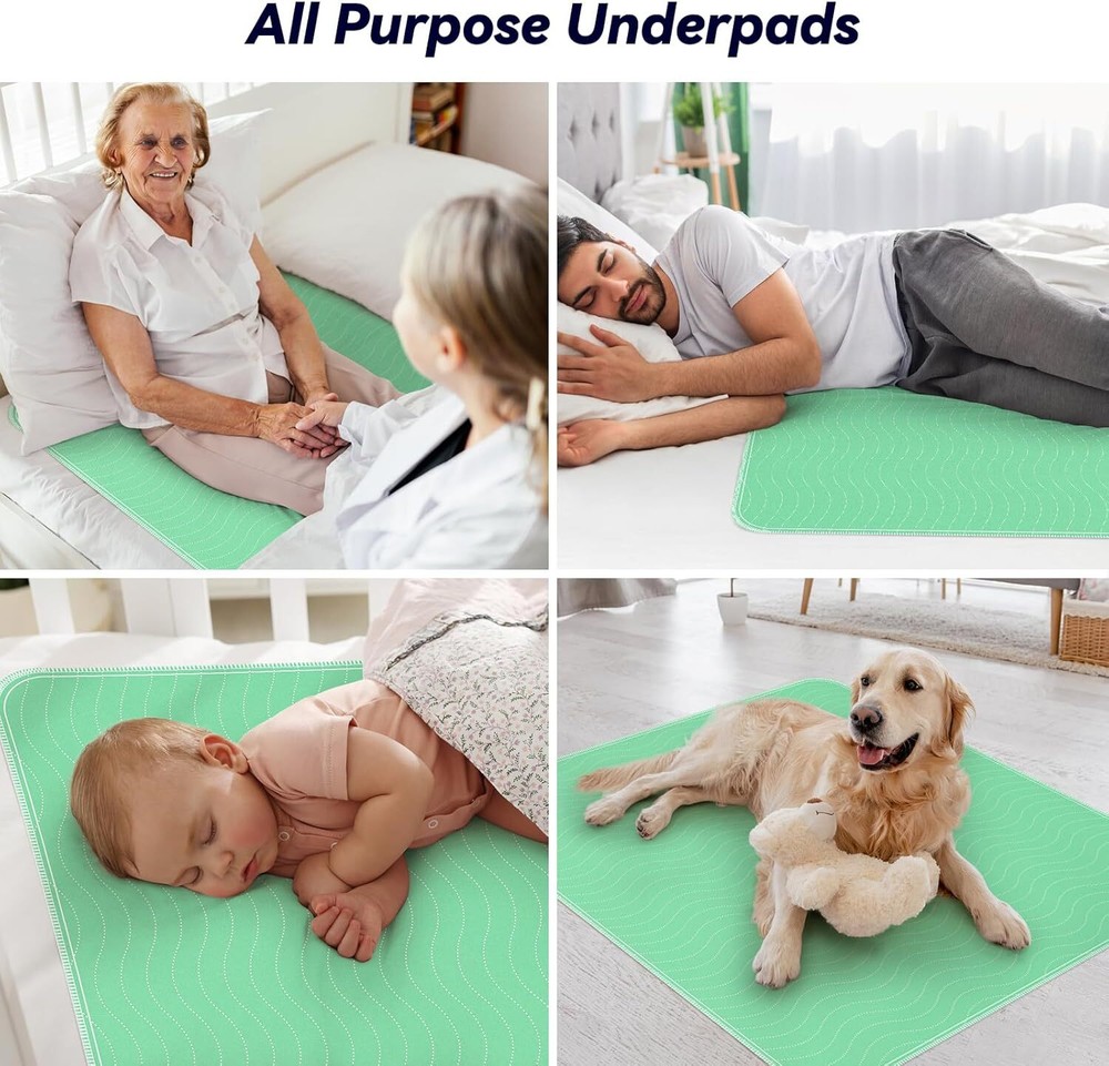 6 Pack 36” x 36” Heavy Absorbency Washable Underpads, Waterproof Quick Drying
