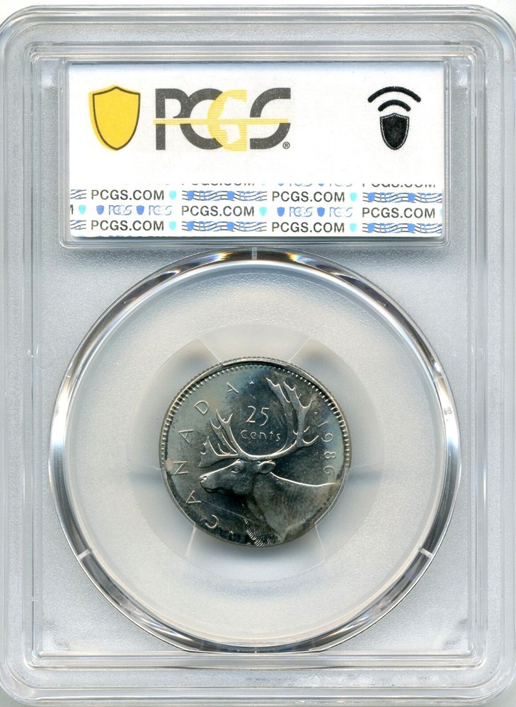 1986 Canada 25 Cent MINT ERROR, Struck on 5 Cent Planchet - PCGS MS 64