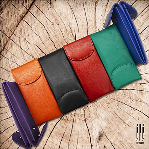 Double Flap Leather Eyeglass Case, Soft Multi-Functional 2-in-1 Turquoise