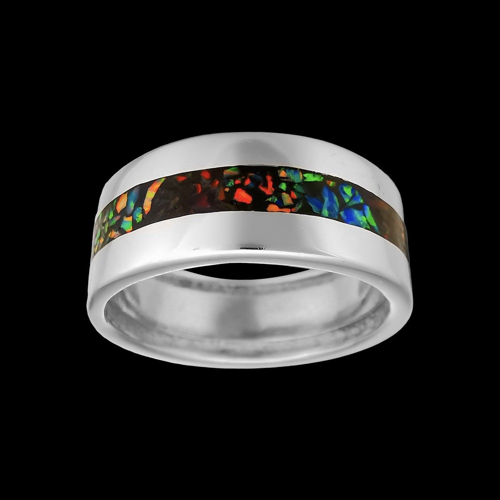 Galaxy Opal Ring • Sterling Silver • Fire Opal Gemstone • Rainbow Opal