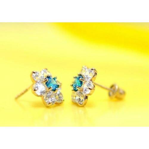 14k Yellow Gold Flower CZ Stud Earrings
