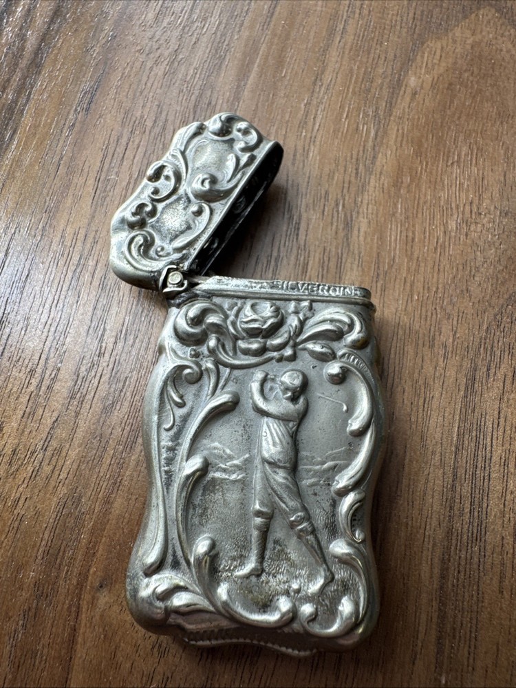 Silver Match Case Safe Art Nouveau Golf Backswing