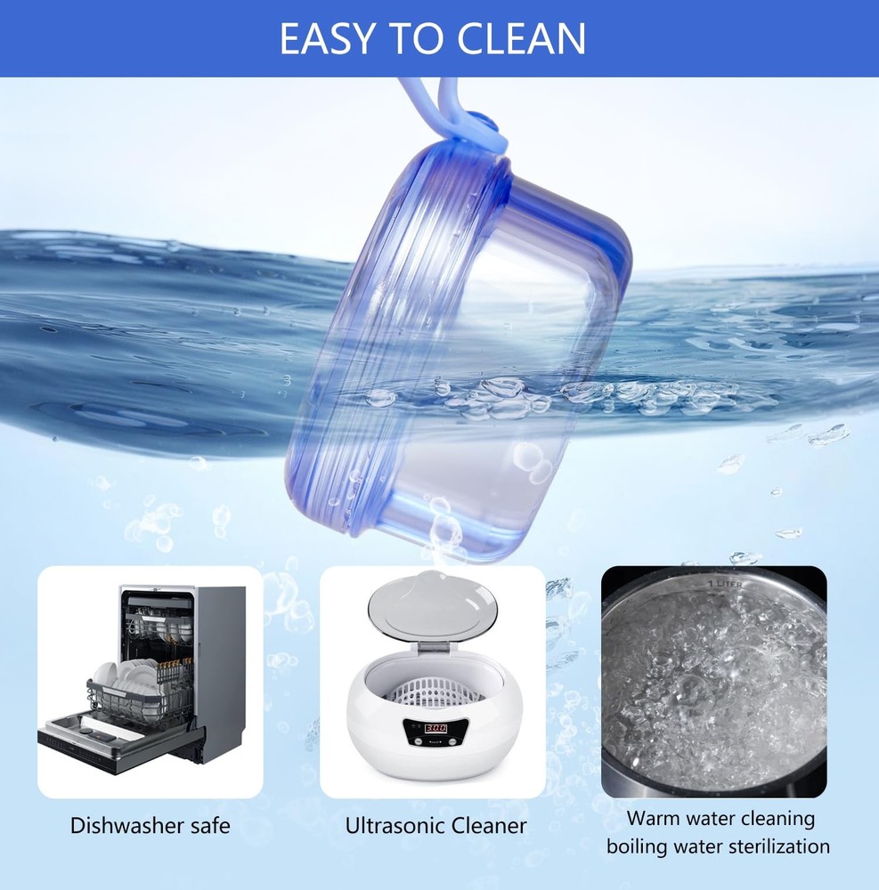 Mckkor Leak Proof Portable Denture Bath Case Transparent Blue