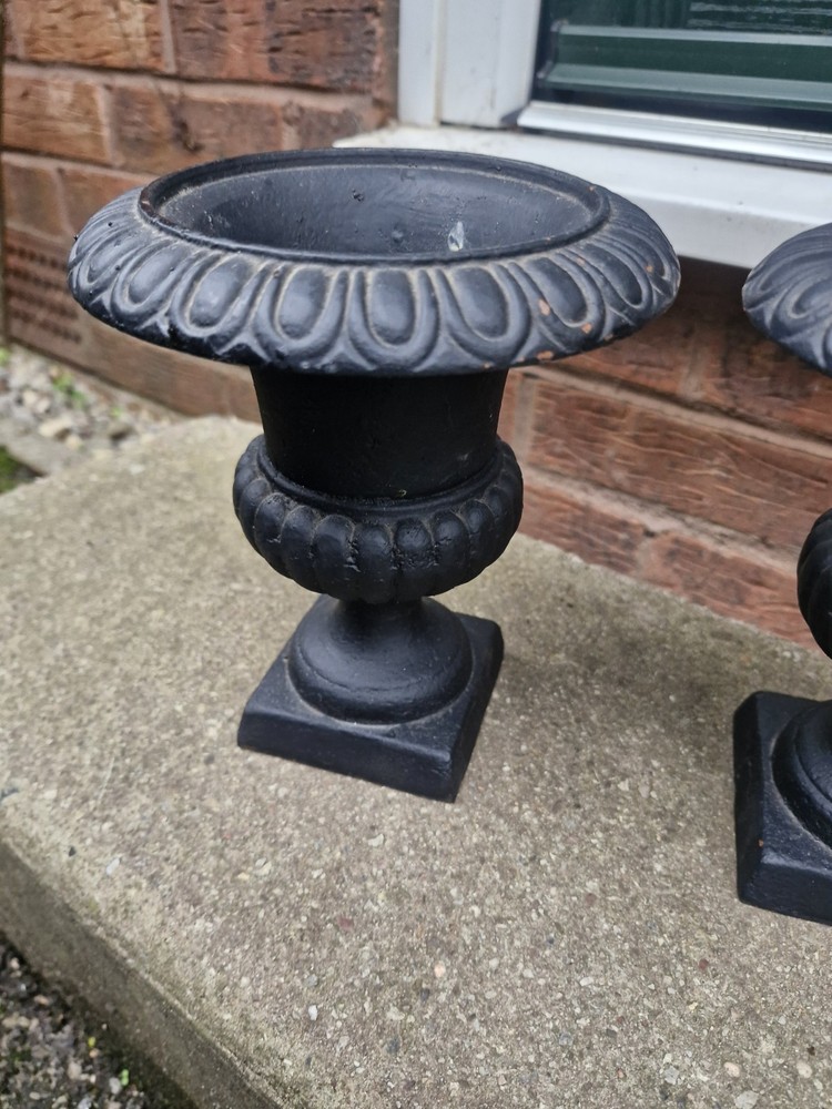 Pair Cast Iron Minature Classical Urns