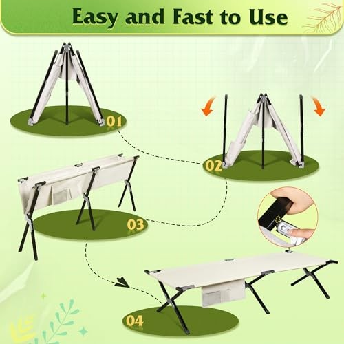 Military Camping Cot, Portable Folding Cots for Sleeping with Silver Greige