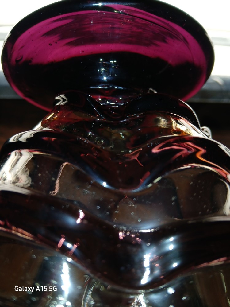 BUBBLE GLASS PITCHER Purple Stripes 18oz Attached Handle & Base