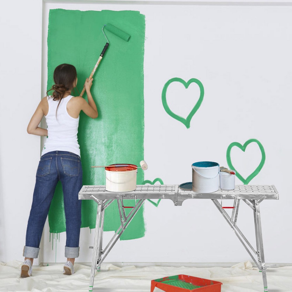 Work Platform Adjustable Height Portable Scaffolding Platform 400 Lb Load