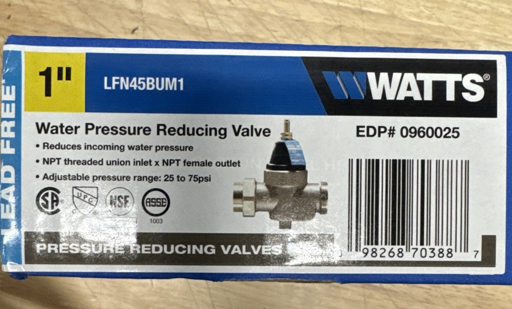 New! Watts LFN45BUM1 1 inch Water Pressure Reducing Valve EDP 0960025