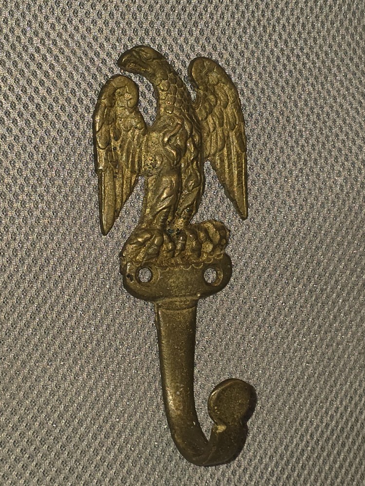 Antique Brass Eagle Hook Hanger Spread Winged Figural Architectural Hardware