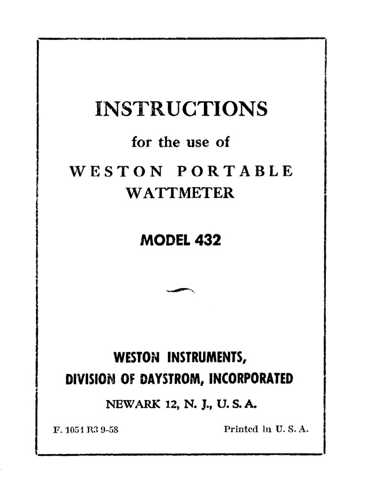Weston 432 Portable Wattmeter Manual