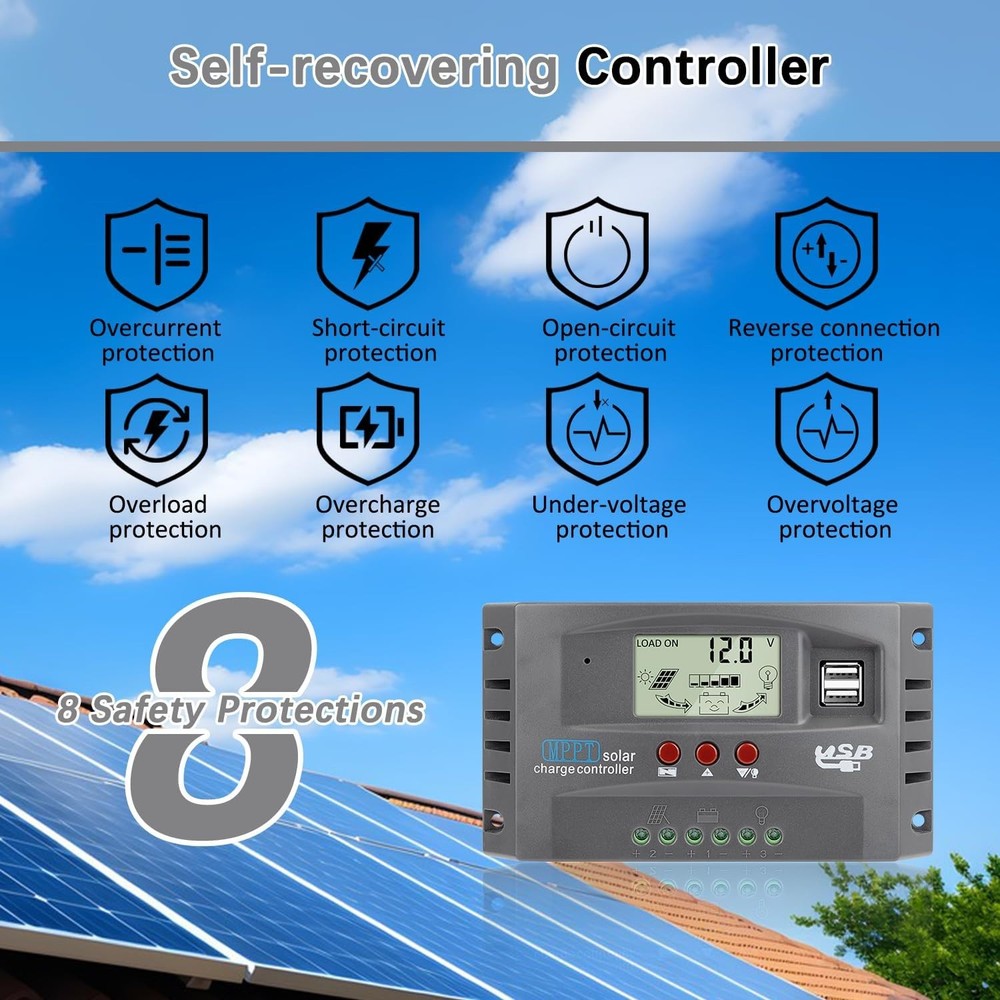 60A MPPT Solar Panel Battery Regulator Charge Controller 12V/24V Auto USB