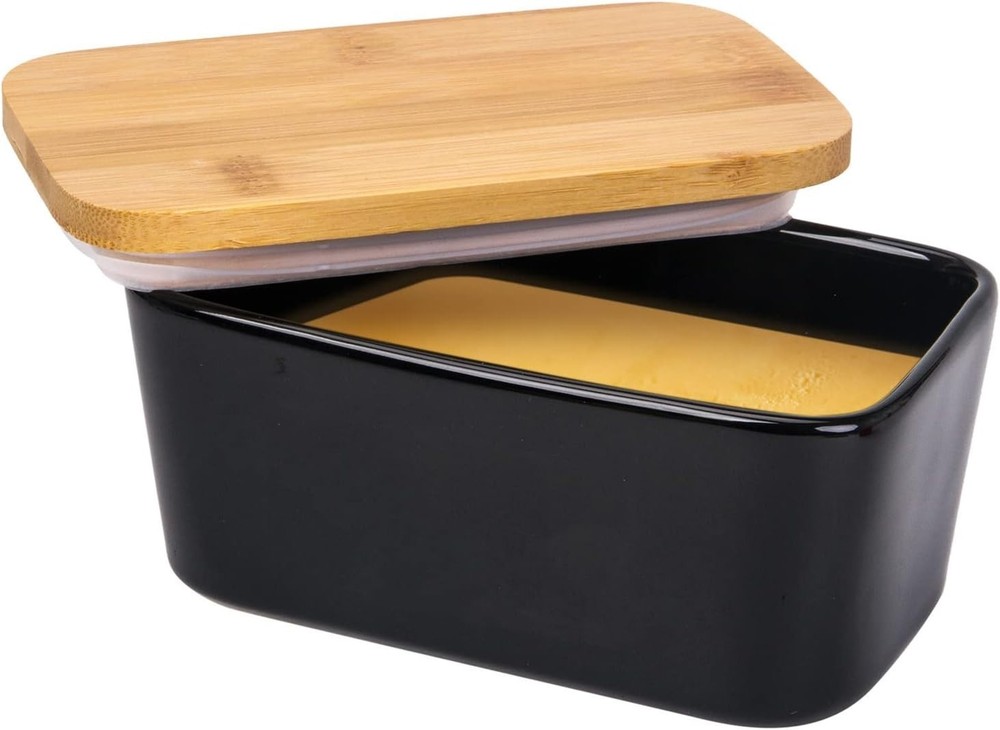 Multi-Functional Porcelain Butter Dish with Bamboo Lid - Elegant Kitchen Storage
