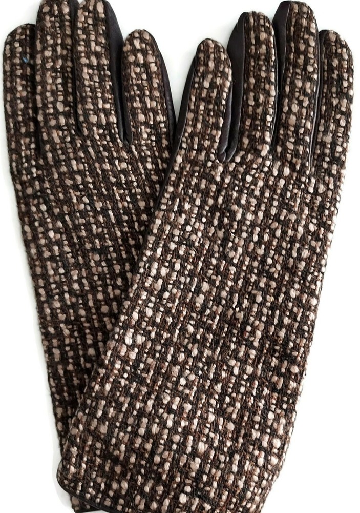 Women's Boucle Leather Palm Gloves  Brown, Medium.