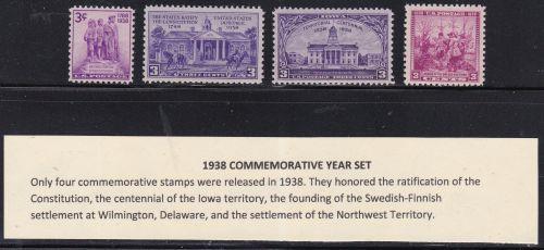 U S 1938 Commemorative Year Set (4 stamps) Mint Never Hinged