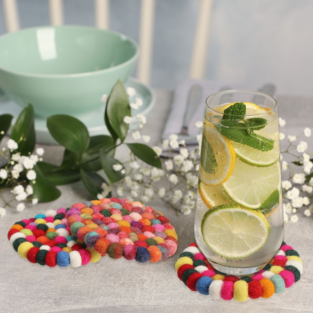 4 Round Felt Coasters, Desk, Multicolor
