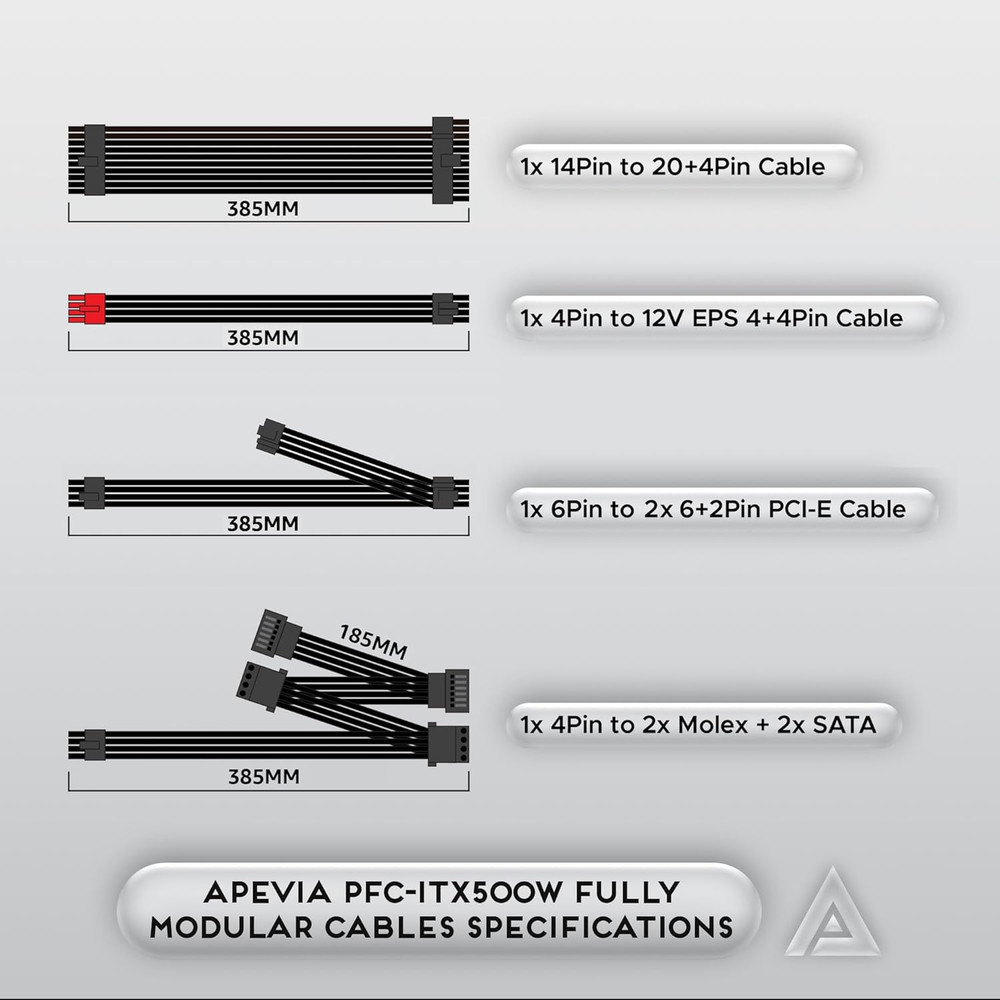 500W Fully Modular Mini ITX/Flex ATX Power Supply - Efficient Compact Design