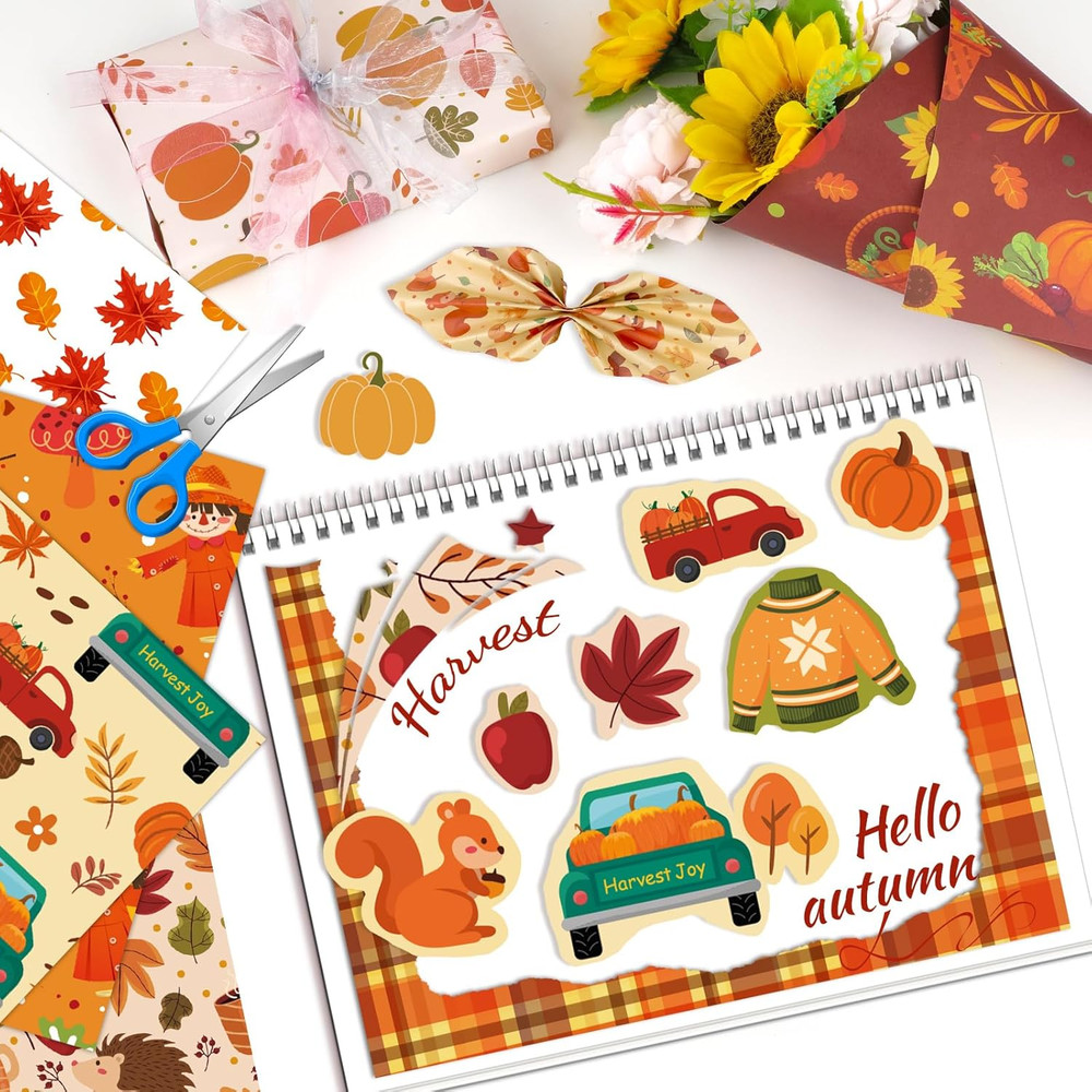 24 Sheets Fall Scrapbook Paper 12X12 Double Sided Autumn Pattern Paper Cardst...