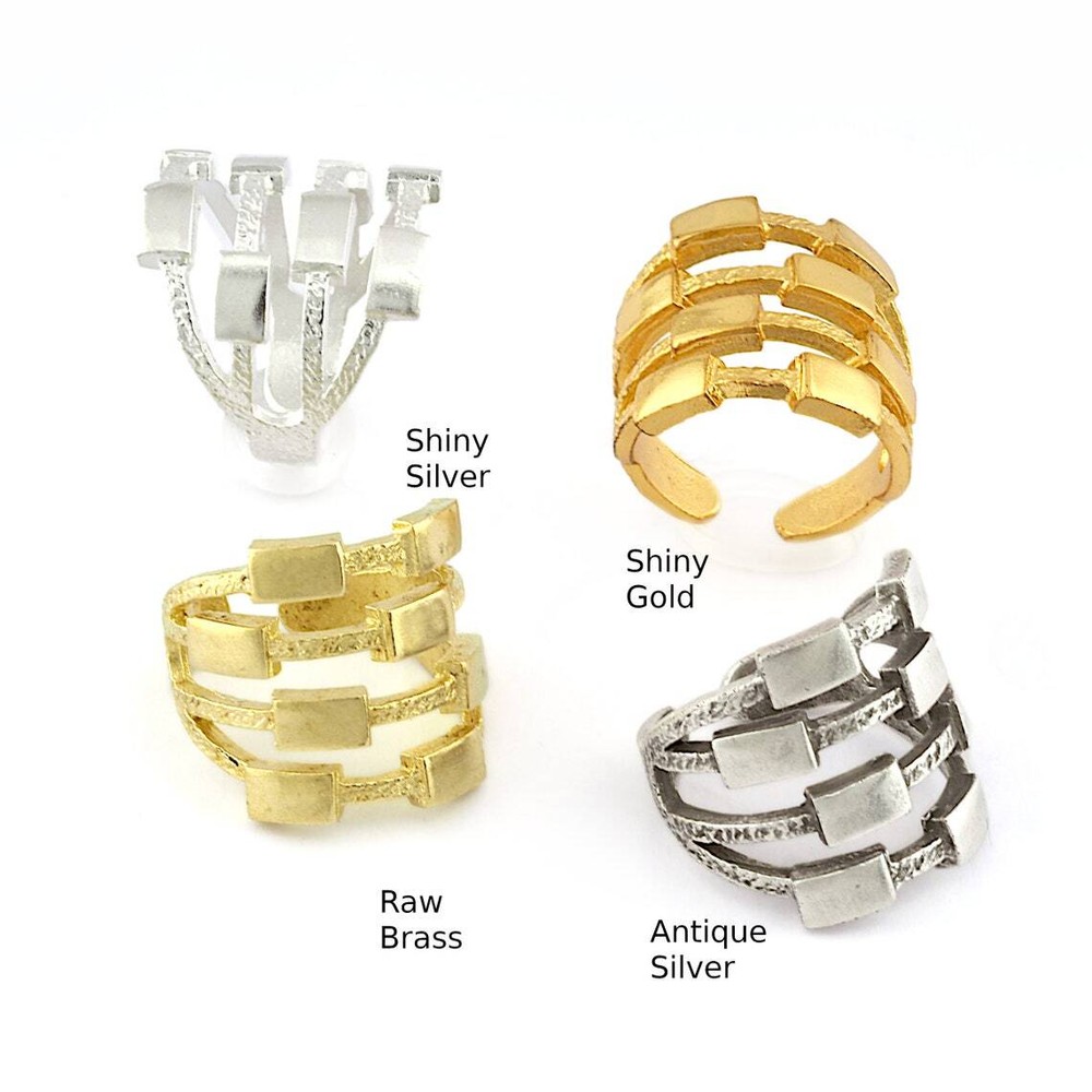 Rectangle Ring ,Raw Brass,Antique Silver,Shiny silver-gold plated Brass 5409