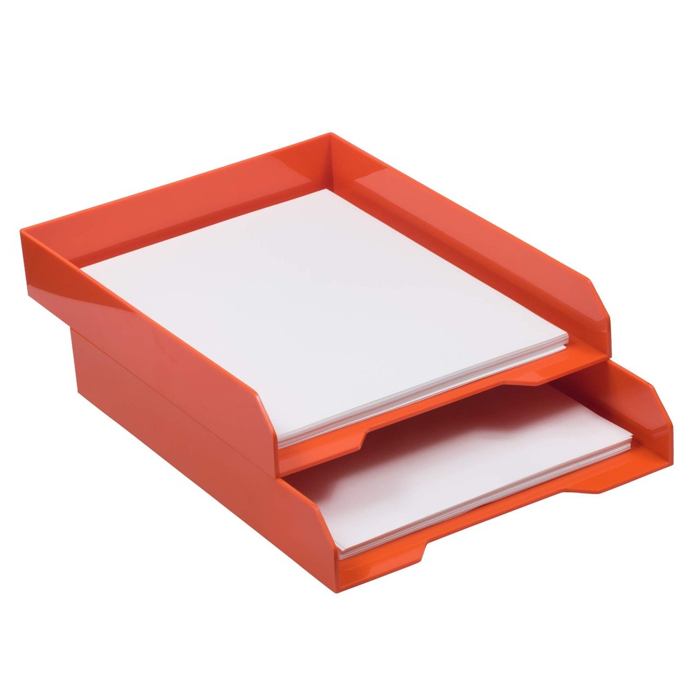 Stackable Trays - Orange - Desktop Document, Letter, & File Organizer Tray - ...