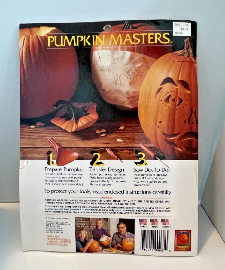 Vintage 1995 Pumpkin Masters Carving Kit Set 5 Tools 8 Patterns