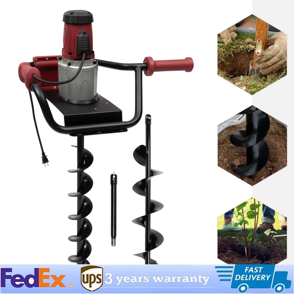 1.6HP Electric Post Hole Digger with 2 Drill Bits & Adjustable Speed