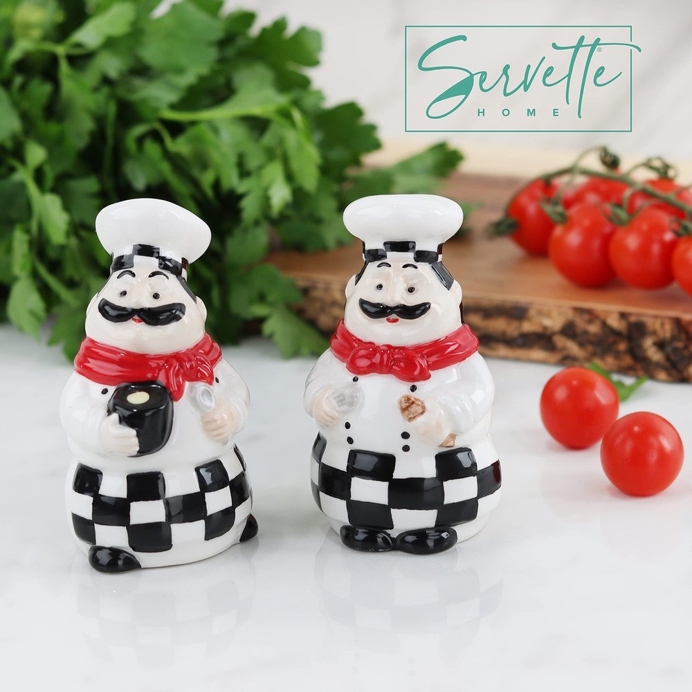 Chef Salt and Pepper Shakers Set Ceramic Kitchen Décor - Full Chef