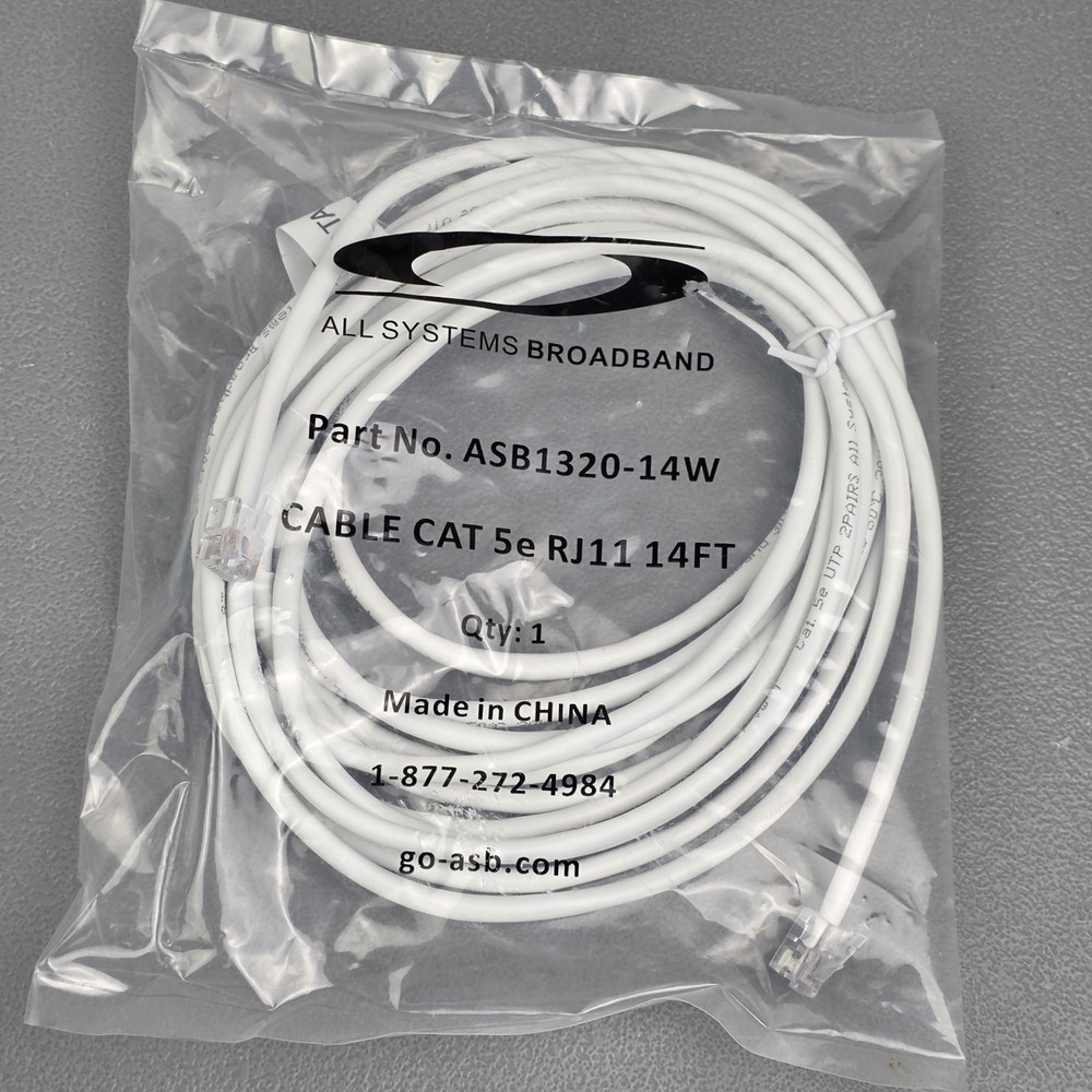 (1 PC)  14 FT CAT5E WHITE RJ11  Data Cable  #ASB1320-14W
