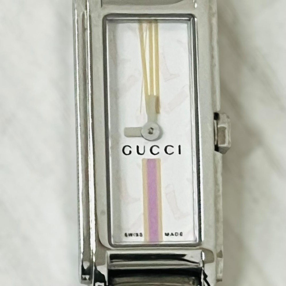 Gucci 109 Watch Bangle Timepiece Striped Boots Pattern Silver Stainless