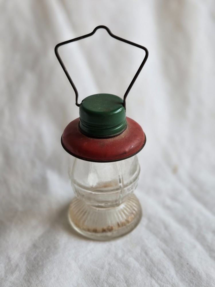 Vintage Glass Lantern Shaped Candy Container #JJ