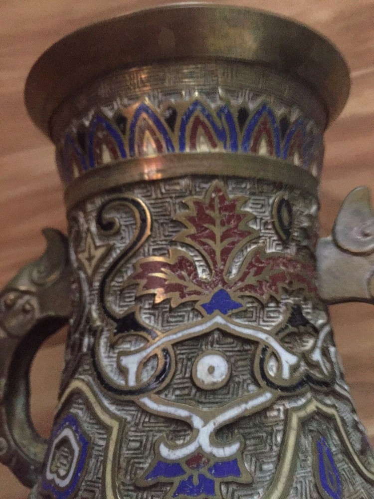 Antique Cloisonne Bronze Dragon Ear Jar