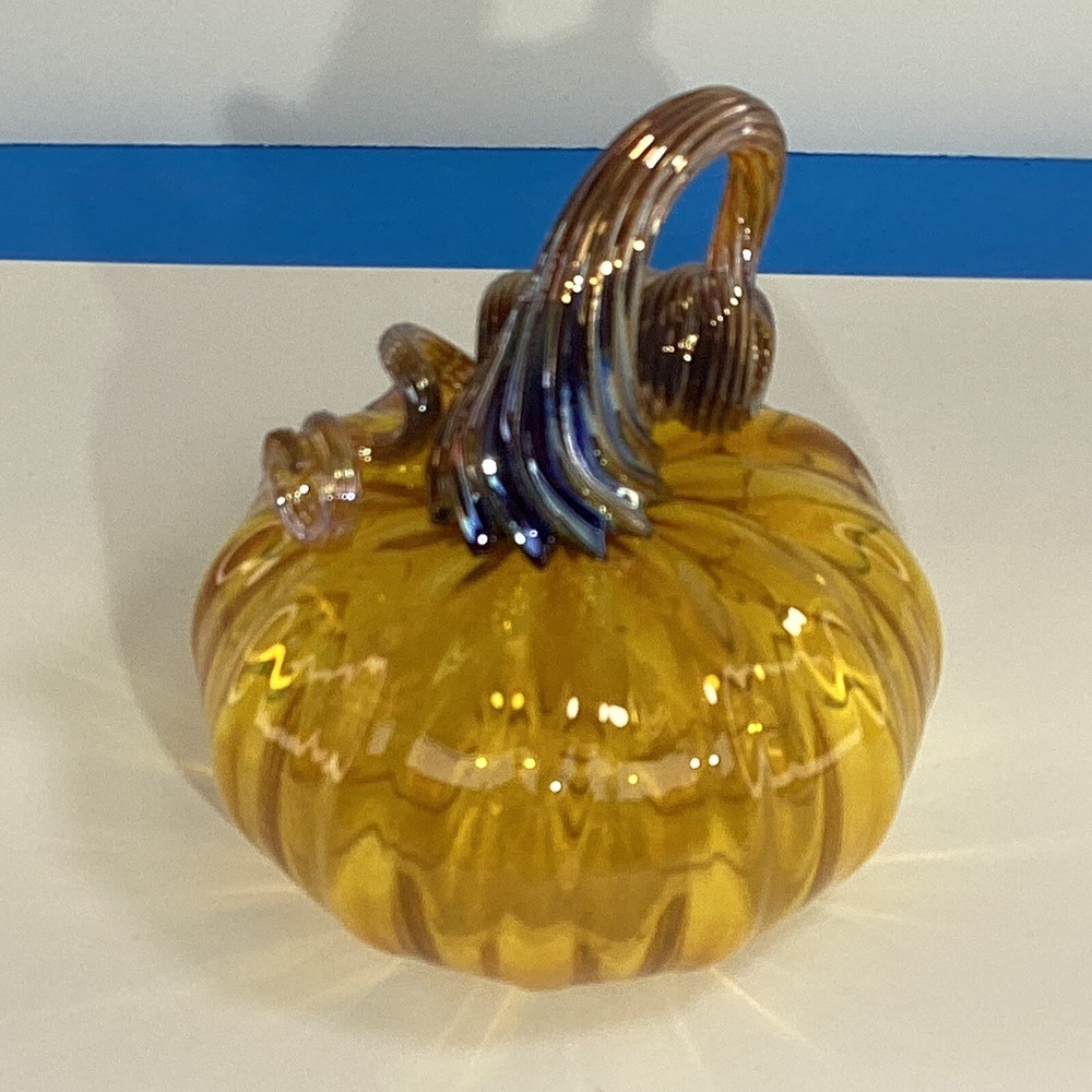 Handblown Amber art class studio crafted pumpkin
