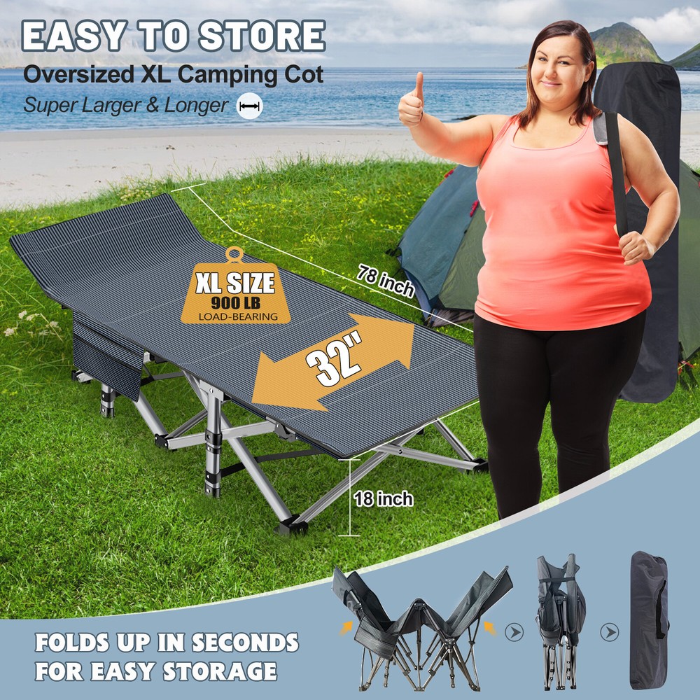 Oversized Folding Bed Cot with Mattress, Portable Camping Cot with Carry Bag