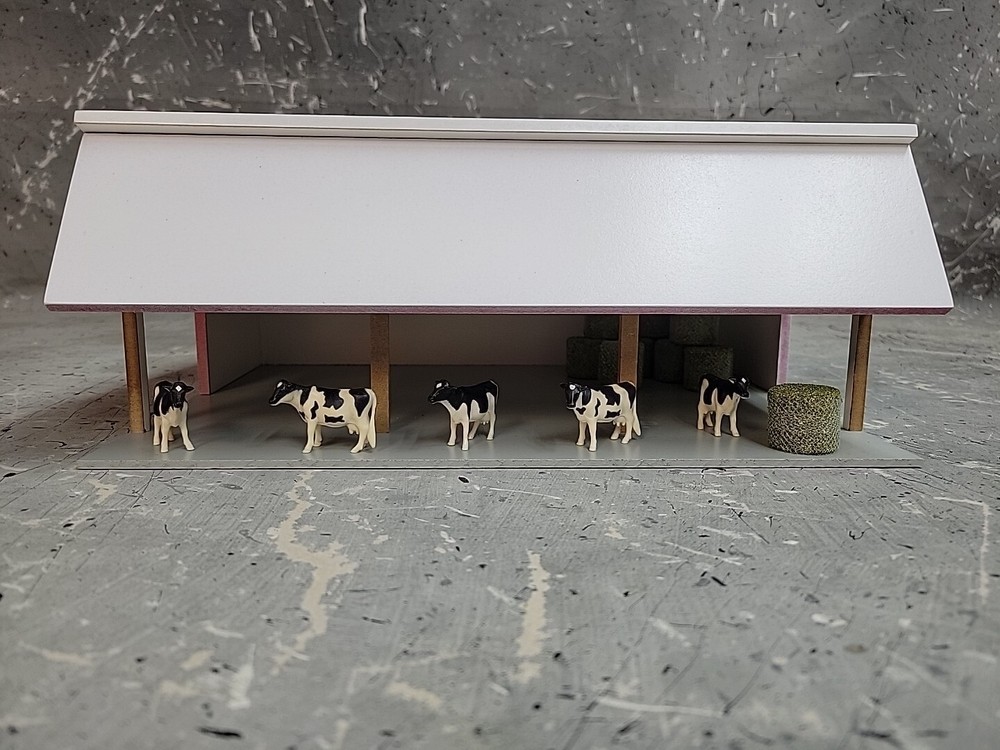 1/64 Custom scratch built Cattle Shed building White & Red