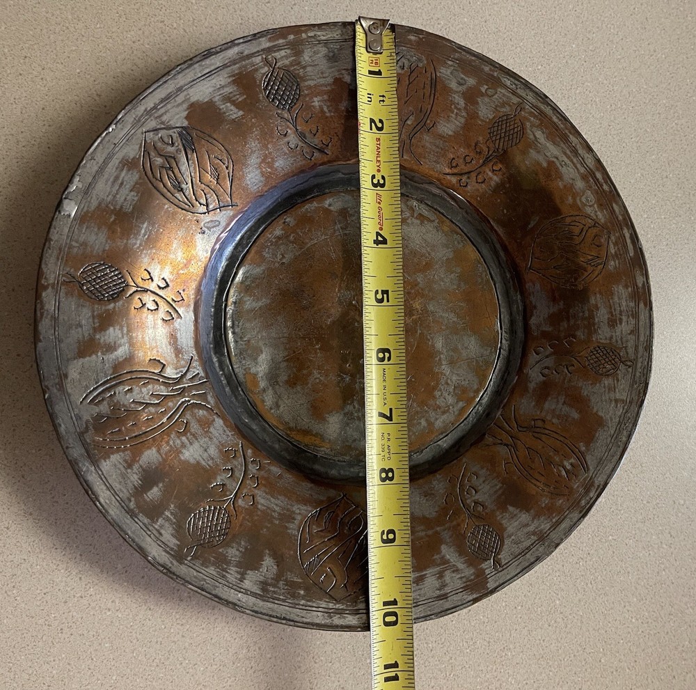 Antique Persian Copper Bowl Hand Engraved Arabic Script
