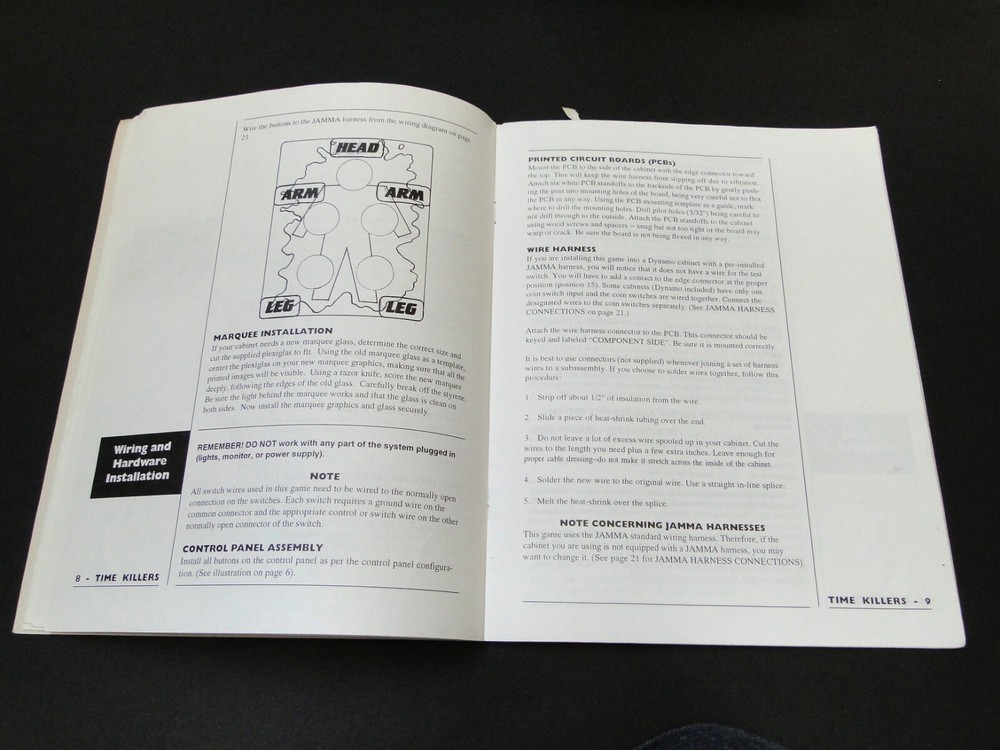 Vintage 1992 Strata: Time Killers Arcade Installation Manual
