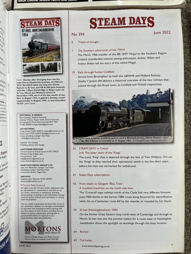 Steam Days Magazine, 2022, 7x Misc Issues,