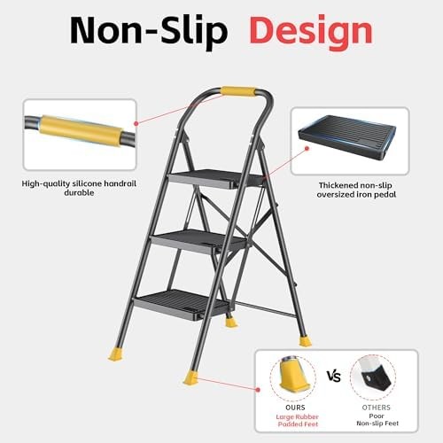 Step Ladder Foldable Folding 3 without Tool Platform, Black and Yellow