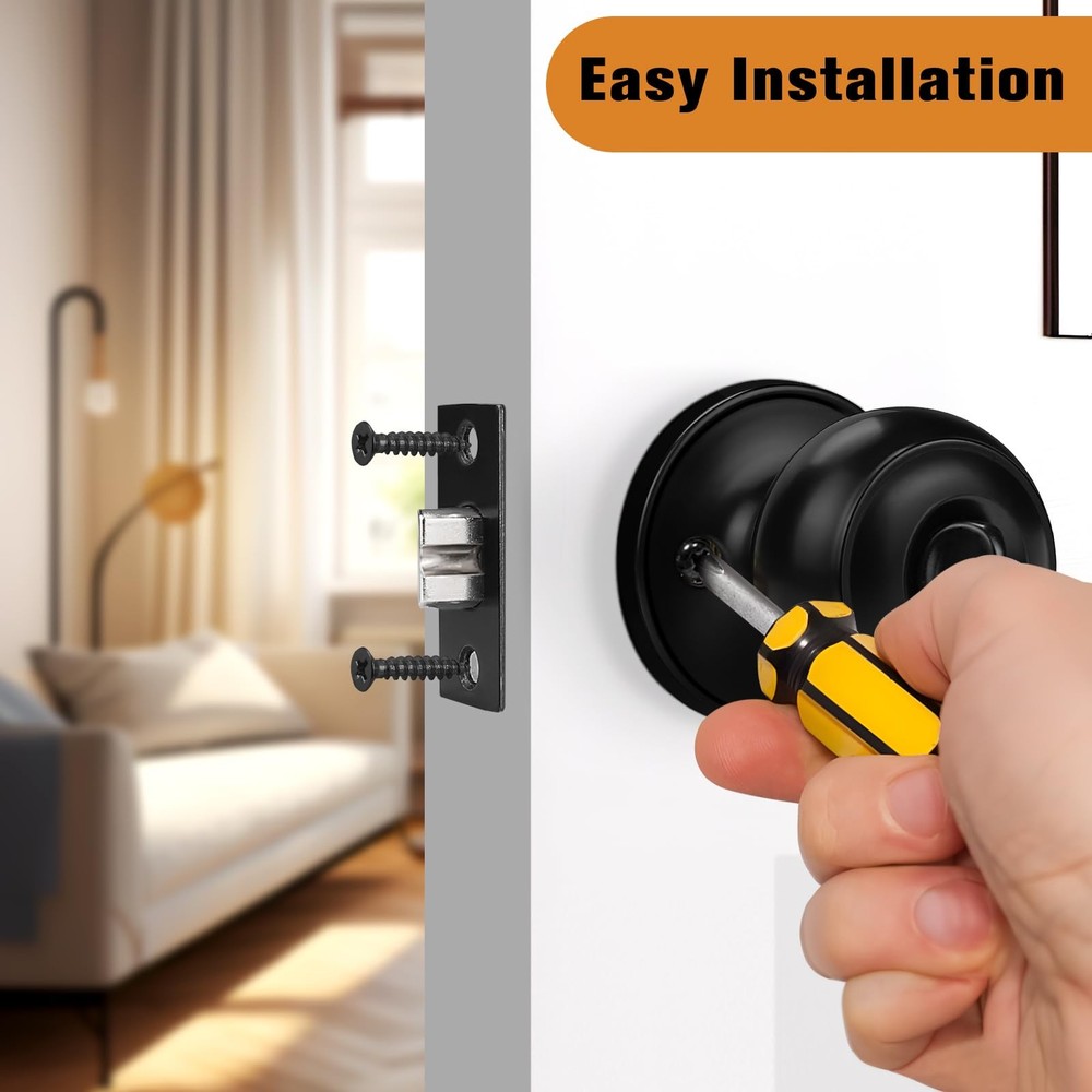 Probrico Black Door Knobs for Bedroom Bathroom, Interior Privacy,