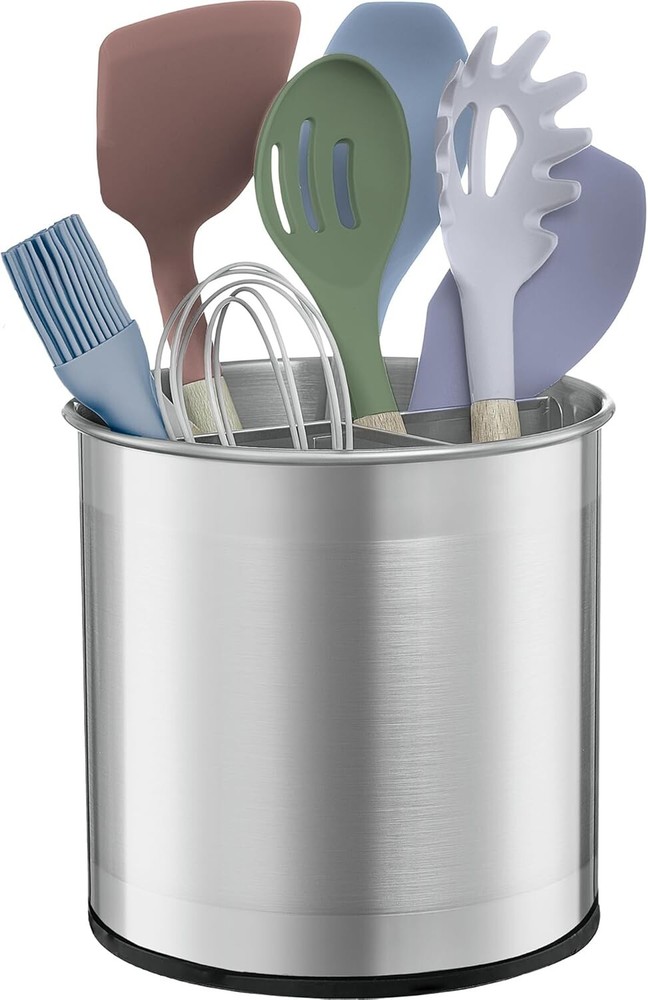 Large 360° Rotating Utensil Holder for Kitchen,Removable Divider,Stainless Steel