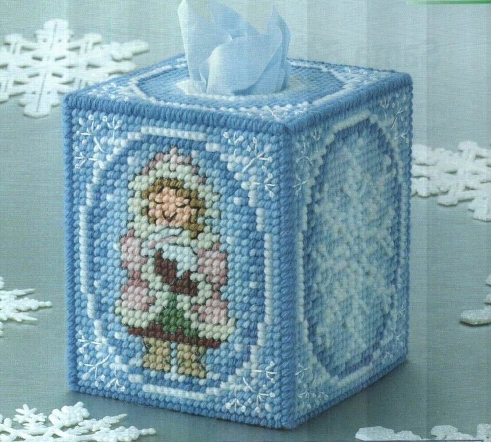 WINTER MAIDEN TISSUE BOX COVER CHRISTMAS PLASTIC CANVAS PATTERN INSTRUCTIONS