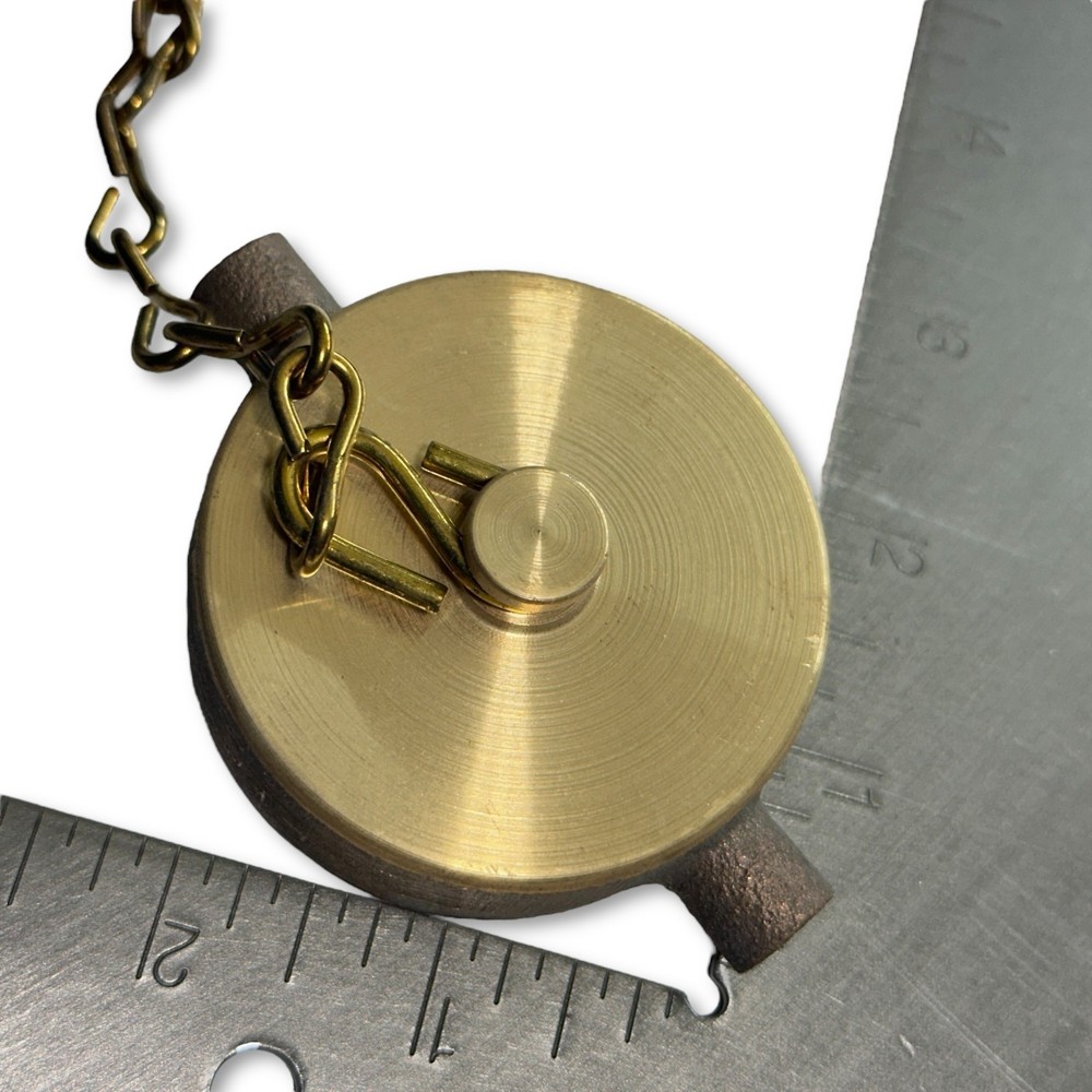 2.5" Brass FDC Set - Fire Hydrant Cap with Chain & Hex Nut Adapter Fitting - New
