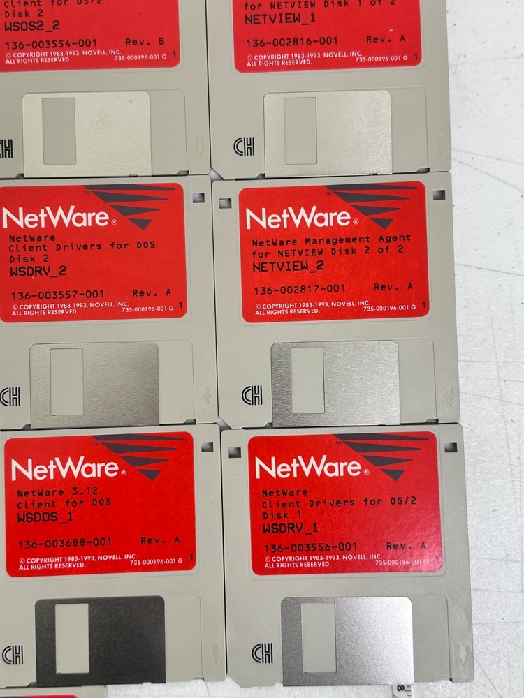 Novell NetWare 3.12 Complete 21 Floppy Disk Set System Client DOS Windows OS2 Ne