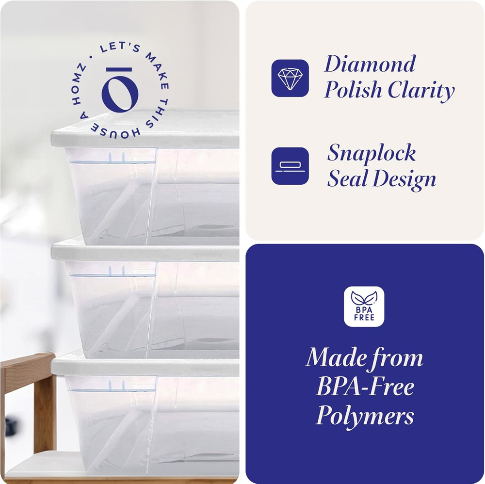 Large Clear Plastic Storage Bins with Lids, 41 Quart, 2-Pack, White