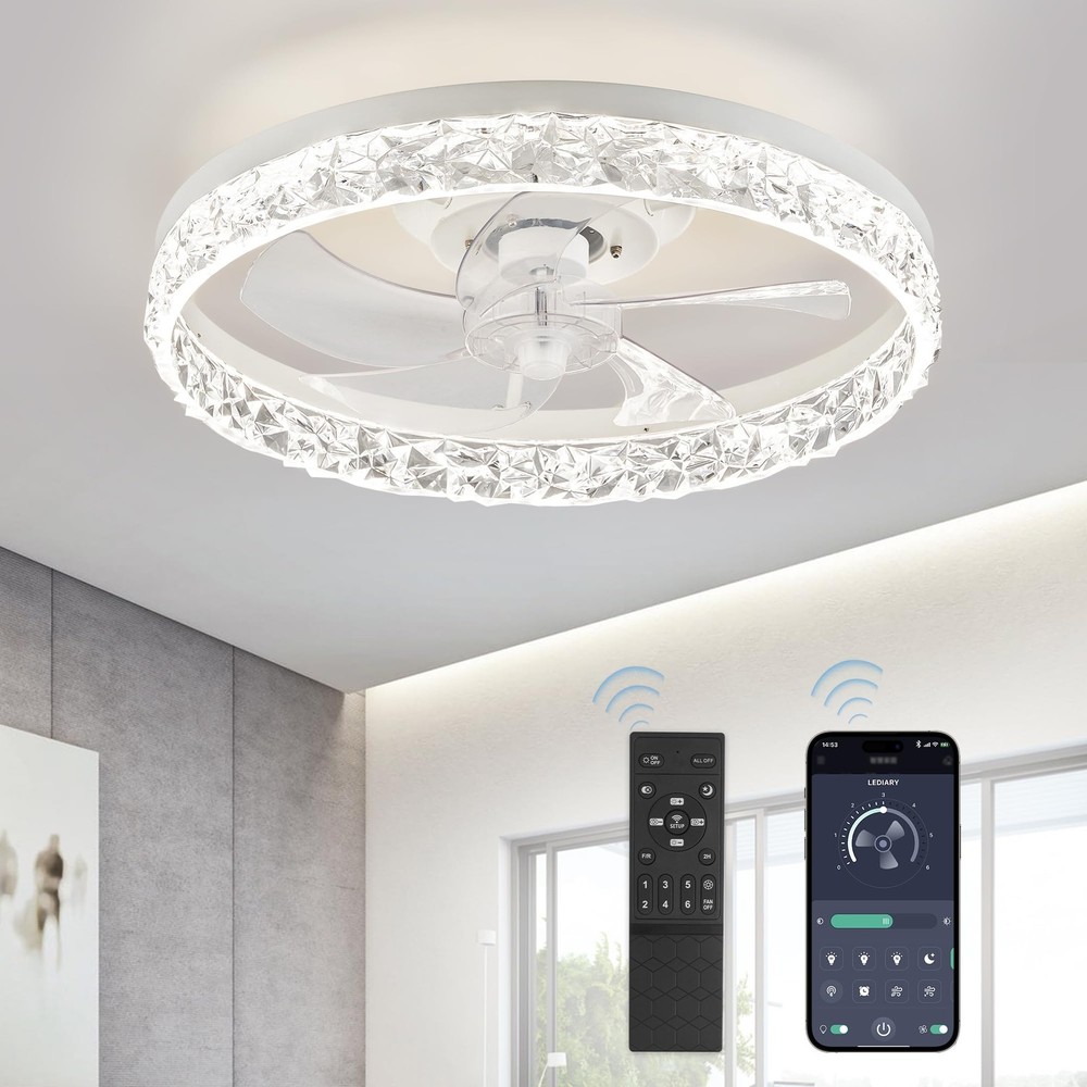 20" Modern Ceiling Fans with Lights and Remote, Dimmable Low Profile Ceiling ...