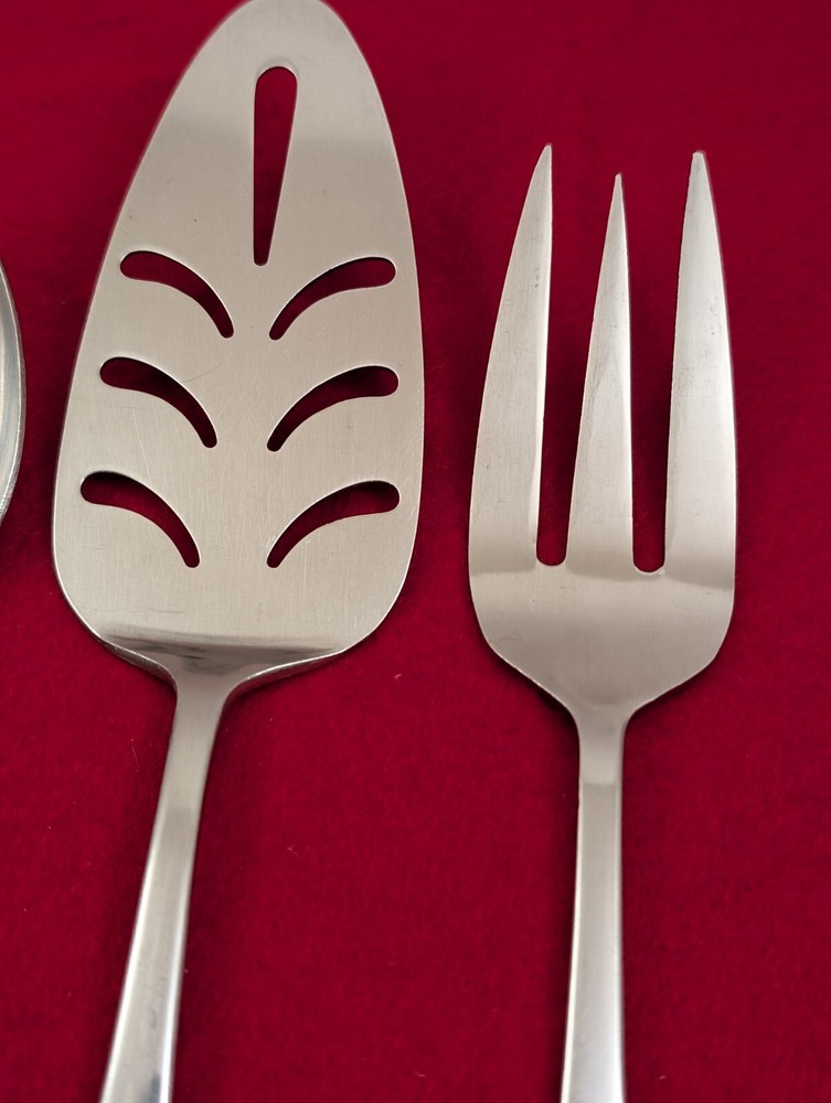 3pc Unknown Mfg Silver UNF22 Stainless Japan Pie Server, Serving Spoon & Fork