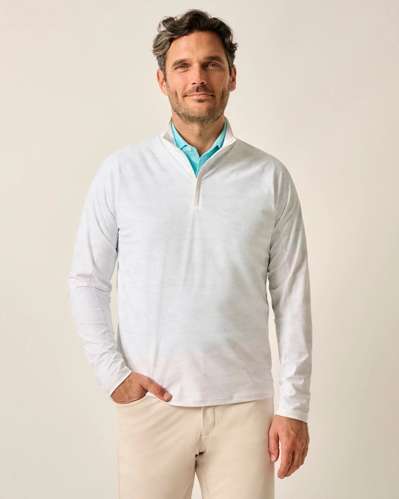 johnnie-O Talbert Camo Performance 1/4 Zip Waffle Pullover White Size S
