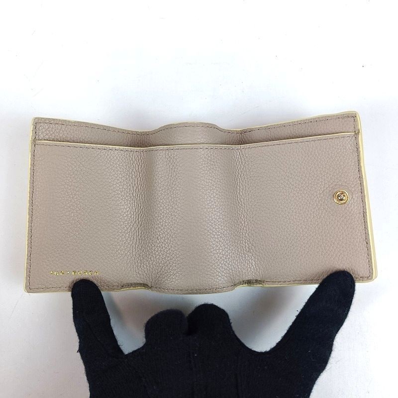 Tory Burch Micro Tri-Fold Wallet Leather Yellow Logo Compact Pre-Owned