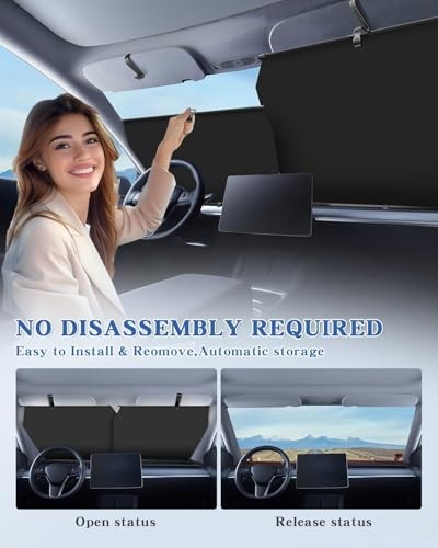 Storage-Free Windshield Sun Shade for Car - Adjustable Auto Retractable, UV &
