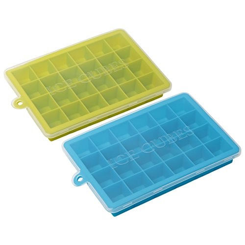 AYI&AYEE Silicone Ice Cube Trays with Lids - 2 Pack 2 SET Blue Green (24 Cube)